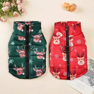 Winter Dog Clothes - Christmas Santa Print Jacket for Small Dogs & Cats