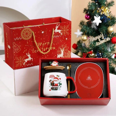 Christmas Mug Gift Set - 55℃ Heated Ceramic Cup with Festive Santa Design