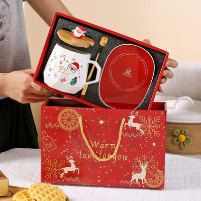 Christmas Mug Gift Set - 55℃ Heated Ceramic Cup with Festive Santa Design