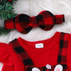 Toddler Girl Christmas Outfit Cute Long Sleeve Romper with Plaid Santa