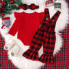 Toddler Girl Christmas Outfit Cute Long Sleeve Romper with Plaid Santa