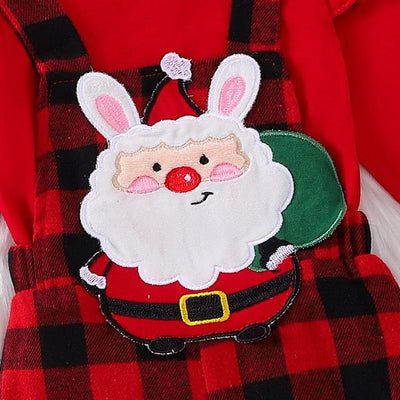 Toddler Girl Christmas Outfit Cute Long Sleeve Romper with Plaid Santa