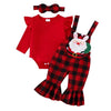 Toddler Girl Christmas Outfit Cute Long Sleeve Romper with Plaid Santa