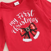 Baby Girls Christmas Outfit - Bow Print Romper, Flared Pants & Headband (3-Piece Set)