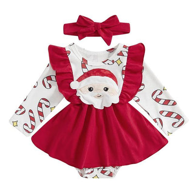 ma&baby Christmas Outfit - Newborn Baby Girl Romper, Deer Santa Jumpsuit & Headband (0-18M)