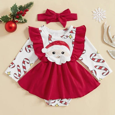 ma&baby Christmas Outfit - Newborn Baby Girl Romper, Deer Santa Jumpsuit & Headband (0-18M)