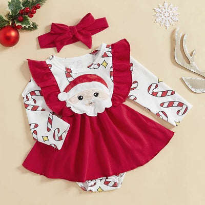 ma&baby Christmas Outfit - Newborn Baby Girl Romper, Deer Santa Jumpsuit & Headband (0-18M)