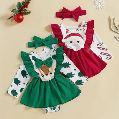 ma&baby Christmas Outfit - Newborn Baby Girl Romper, Deer Santa Jumpsuit & Headband (0-18M)