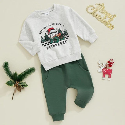 Baby Boy Christmas Outfit - Sweatshirt & Reindeer Truck Pants Set (0-36 Months)