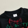 Christmas Clothes Outfits Bow Tie Long Sleeve Letter Print Sweatshirts Plaid Pants 2Pieces Sets