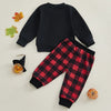 Christmas Clothes Outfits Bow Tie Long Sleeve Letter Print Sweatshirts Plaid Pants 2Pieces Sets