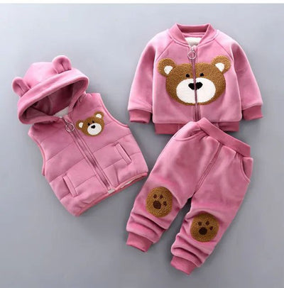 2023 Winter Baby Clothes Set - Hooded Cartoon Bear 3-Piece Outfit for Boys & Girls (0-5Y)