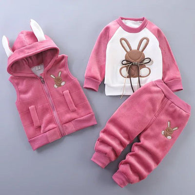 2023 Winter Baby Clothes Set - Hooded Cartoon Bear 3-Piece Outfit for Boys & Girls (0-5Y)