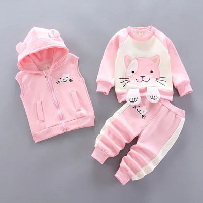 2023 Winter Baby Clothes Set - Hooded Cartoon Bear 3-Piece Outfit for Boys & Girls (0-5Y)