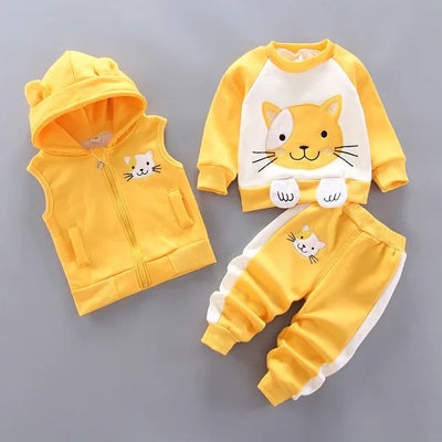 2023 Winter Baby Clothes Set - Hooded Cartoon Bear 3-Piece Outfit for Boys & Girls (0-5Y)