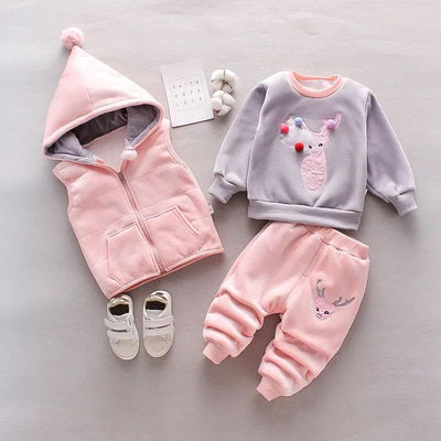 2023 Winter Baby Clothes Set - Hooded Cartoon Bear 3-Piece Outfit for Boys & Girls (0-5Y)