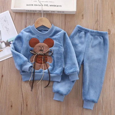 2023 Winter Baby Clothes Set - Hooded Cartoon Bear 3-Piece Outfit for Boys & Girls (0-5Y)