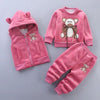 2023 Winter Baby Clothes Set - Hooded Cartoon Bear 3-Piece Outfit for Boys & Girls (0-5Y)