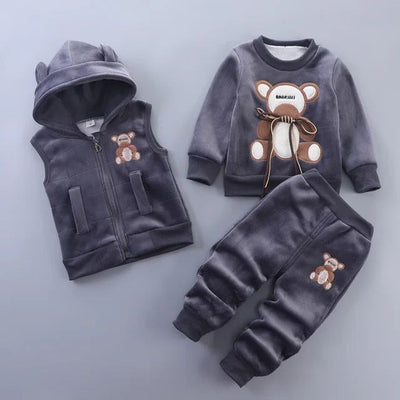 2023 Winter Baby Clothes Set - Hooded Cartoon Bear 3-Piece Outfit for Boys & Girls (0-5Y)